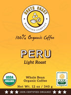 North Coast Roasting Company, Light Roast, Organic Coffee, Whole Bean, Single Origin - Peru, USDA Certified, Organic Coffee Beans, 12 Ounce Bag