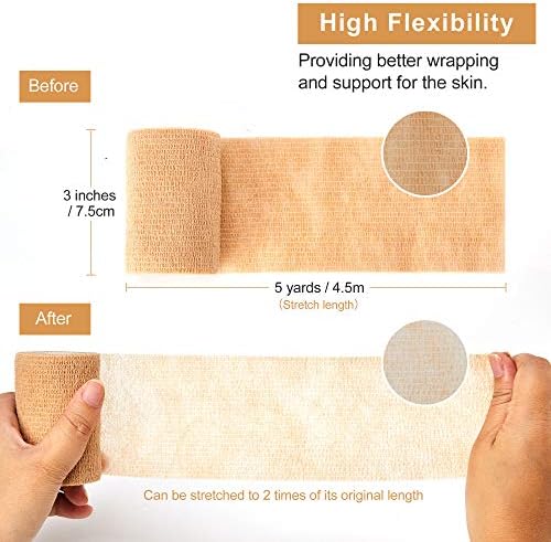 Self Adhesive Bandage Tape (3 Inches X 5 Yards), 8 Pack Elastic Cohesive Bandage Medical Wrap for First Aid, Sports, Wrist & Ankle (3 inch, Count, 8)