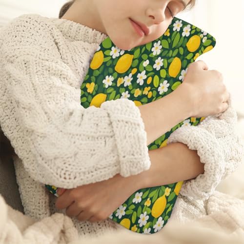 Lemon Flower Leaves Hot Water Bottle with Cover 2L Large Hot Water Bag for Menstrual Cramps, Neck and Shoulder Pain Relief, Hot Cold Therapy, Hand Feet Warmer