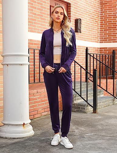 Totatuit Velour Tracksuit Womens Sweatsuit Set Long Sleeve Zip Up Jacket & Drawstring Sweatpants Outfit