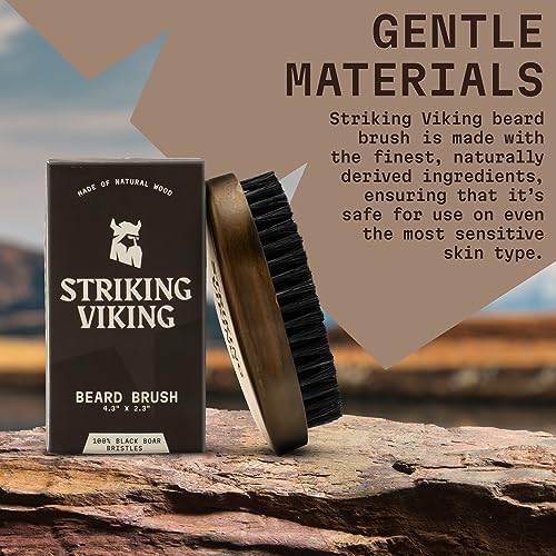Striking Viking Beard Brush for Men - 4.3 in Beech Wood Handle, Brown - Boar Bristle Beard Brush & Grooming Brush - Travel Size Pocket Groomer
