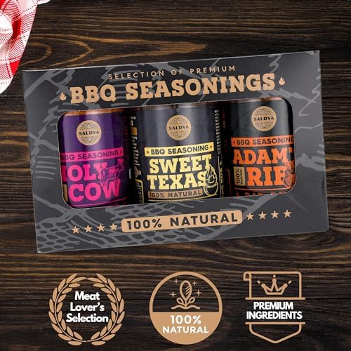 Meat Lovers Selection of Premium BBQ Seasonings - Holy Cow, Sweet Texas & Adam's Ribs BBQ Rubs | Pack of 3 | 100% Natural | Spice Gift For Foodie