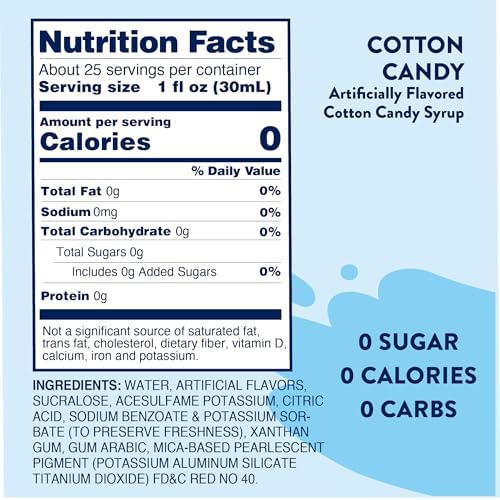 Jordan's Skinny Mixes Sugar Free Syrup, Cotton Candy, Fruit Flavored Water Enhancer, Drink Mix, Iced Tea, Lemonade, Drinks, Low Calorie Water Flavoring, Dairy & Gluten Free, Kosher, 25.4 Fl Oz, 6 Pack