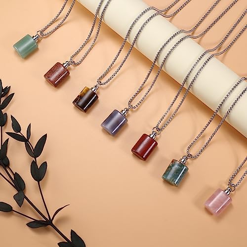 2PCS Natural Stone Perfume Bottle Pendant Necklace Rose Quartz Agate Link Chain Healing Crystals Stone Charms Necklaces For Women