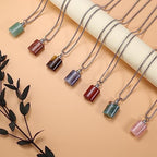 2PCS Natural Stone Perfume Bottle Pendant Necklace Rose Quartz Agate Link Chain Healing Crystals Stone Charms Necklaces For Women