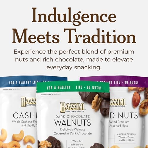 Bazzini Milk Chocolate Cashews, Gourmet Cashews Coated in Rich Milk Chocolate, Kosher, Since 1886 Gourmet Nut Snack, Made in USA (7oz Pouch)