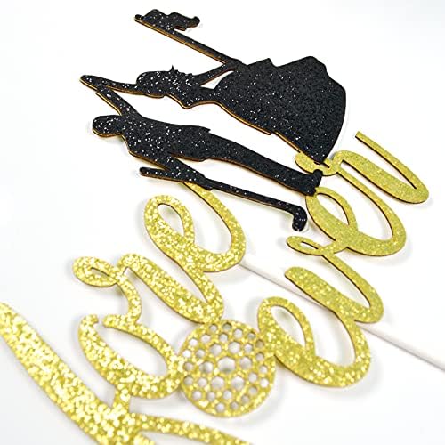 Love Ever Cake Topper for Golf Theme Wedding Party Decorations, Golf Wedding Cake Decor, Bride and Groom Cake Topper (Double-sided Gold Glitter)