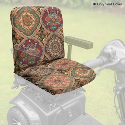 Mobility Scooter Seat Cover, Universal Fit Electric Wheelchair Seat Cover, Stain Resistant Polyester Power Chair Protector, Vintage Mandala Tile Print, 35 x 18 Inch