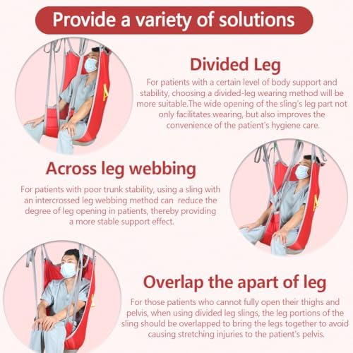 Patient Lift Sling with Divided Leg and High Back, Lift Sling for Transfer and Positioning and Lifting, 500lbs Weight Capacity (Red, Small)