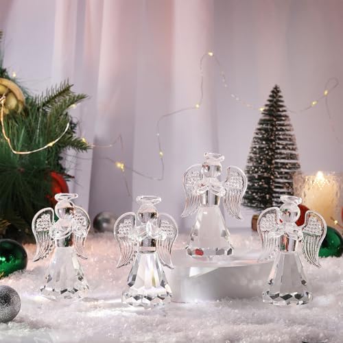 Tioncy 4 Pcs Crystal Angel Hanging Ornaments, and Glass Crystal Angel Decor, Blessing Gift for Women Nurse Coworker Friendship Anniversary(Folded Hands)