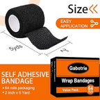 64 Pcs Self Adhesive Bandage Wrap, Black Athletic Tape, 2 Inch x 5 Yard Elastic Self-Adherent Tape, Breathable Sports Wrap, Stretch Cohesive Bandage Wraps for Wrist Ankle Pet