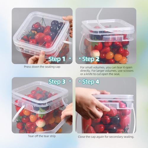 ASEVAT Square 1 Gallon Bucket with Lid, 5 Pack Clear Food Grade Storage Containers with Lids, Pail Container with Handle, Bucket for Cleaning Heavy-Duty Extra Durable BPA Free