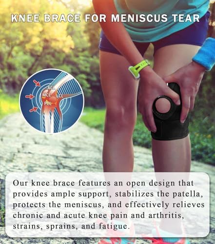 1pc Knee Brace with Side Stabilizers & Patella Gel Pads, Adjustable Knee Brace Support for Meniscus Tear, Knee Pain Relief, Injury Recovery, Running