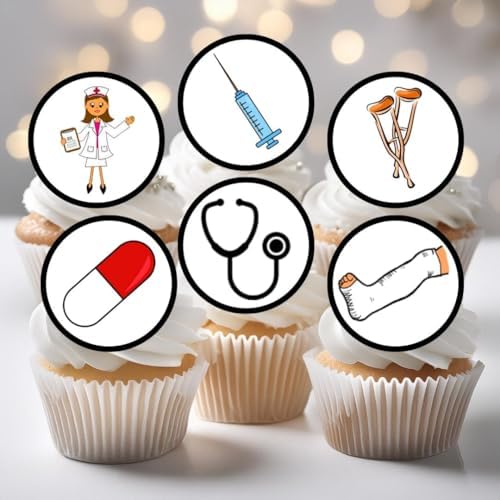 Edible Hospital Cupcake Toppers, Nurse Cake Decorations, Doctor Graduation Decoration, Doctors & Nurses Party, Congratulations Cake-Topper 24 x 1.5 Inch / 4cm Discs wafer card (UNCUT)