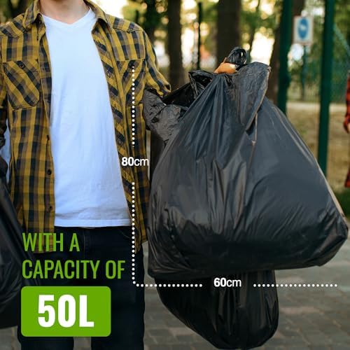 EcoBag 50 Heavy Duty Refuse Sacks 50L, Black, 1200 Rim X 800 L