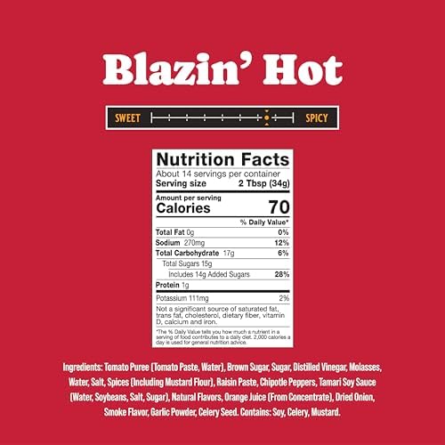 Rufus Teague Blazin' Hot BBQ Sauce, 1 Pack, Premium Barbecue Sauce with Natural Ingredients, Award-Winning Bold Flavor, Gluten-Free, Non-GMO,15.25 oz