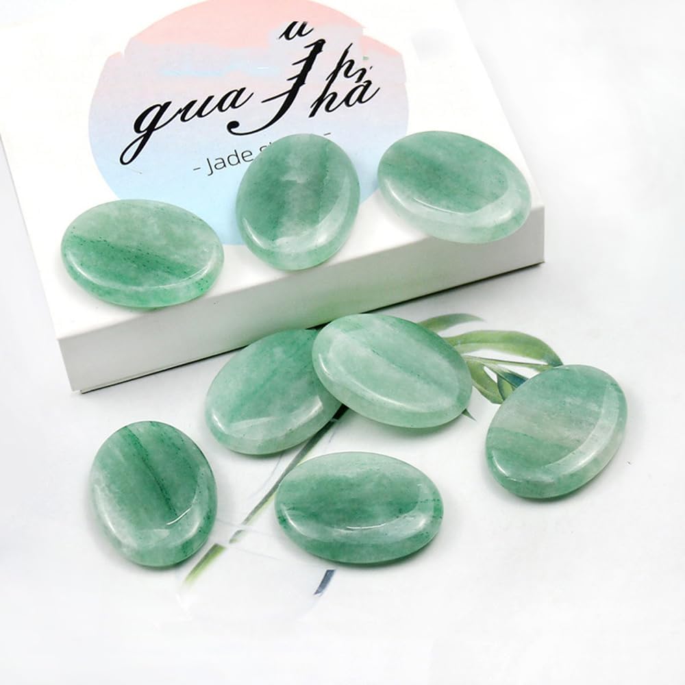 8Pcs Small Green Jade Cold Stone Hot Massage Stones Rock Spa Massagers Stones for Women&Men 1.18 * 1.56in