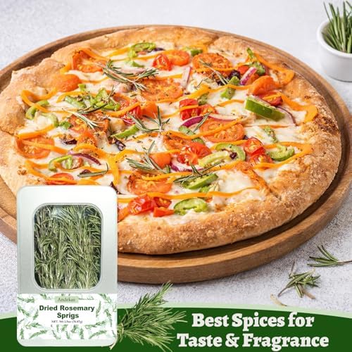 30–35PCS Dried Whole Rosemary Sprigs, 2.5oz Natural Spices in Clear-Window Tin, 7" Air-Dried Rosemary for Cooking, Baking, Tea, Gift & Aromatic Crafting