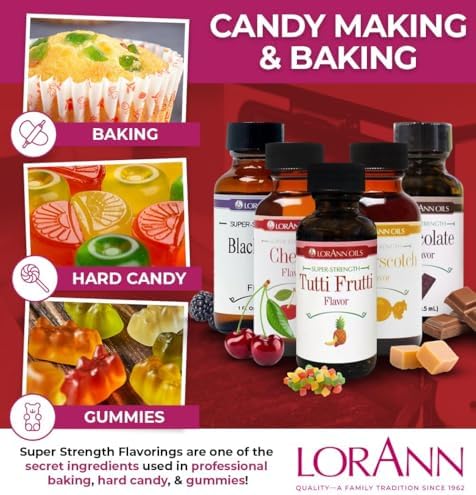 LorAnn Oils Super Strength Flavoring - Used For Candy Making, Flavoring, Baking, Hard Candy, & Flavor Oils - Bold, Natural Flavors 4X Stronger Than Extracts - Tutti Frutti, Pack of 2, 0.125 fl oz