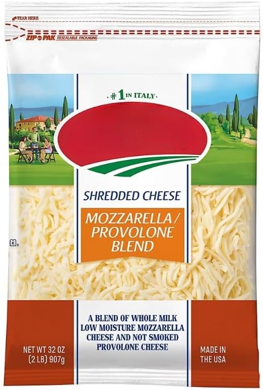 Shredded Mozzarella & Provolone cheese is the perfect topping for pasta or homemade pizza. Add it to your dishes to bring a distinctive flavor. [ 32 oz, 2 lb ]