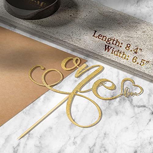 Cake Topper for 1st Birthday - Golden Glitter 'One' Sign, First Birthday Decorations for Photo Booth Props, Couples & Marriage 1st Anniversary