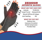 Zexhoor 2 Pairs Arthritis Compression Gloves for Women Men, Carpal Tunnel Pain Relief, Fingerless for Typing Both Hands