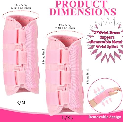 Konohan 2 Pcs Wrist Brace for Kids Youth Carpal Splints Wrist Brace Sports Night Support with Adjustable Compression Straps for Children Sleep (Pink,Age 3-8)