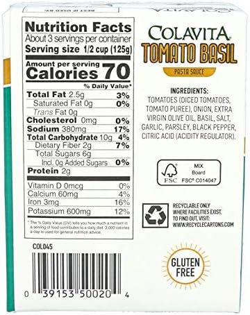 Colavita Recart Sauces - Tomato Basil Pasta Sauce, 13.76oz Recart