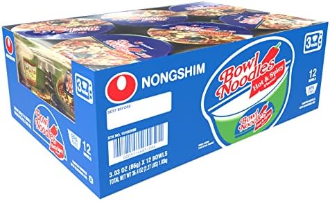 Nongshim Ramen Noodles, Gourmet Instant Ramen bowl, Premium Microwavable Noodle Soup, Hot & Spicy, 3.03 Ounce (Pack of 12)