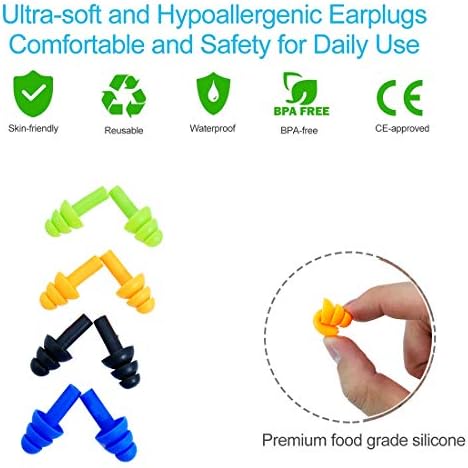Silicone Ear Plugs for Sleeping,16 Pairs Soft Waterproof Noise Canceling Reduction Earplugs Waterproof Reusable Sound Blocking Earplugs for Concert,Swimming,Study,Loud Noise,Snoring (Light)