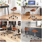 Yaheetech Rolling Stool Adjustable Swivel Stools Chair with Wheels & Back Support Round Tattoo PU Leather Salon Stools for Massage Spa, Retro Brown
