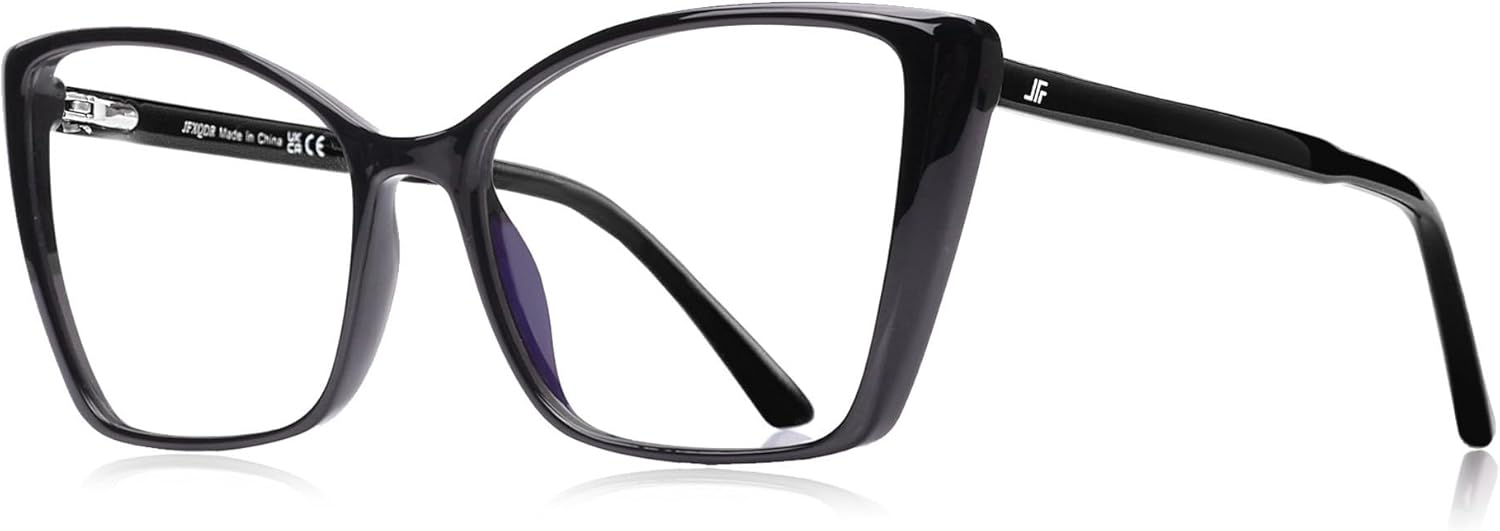 Blue Light Blocking Glasses for Women, Oversized Trendy Cat Eye Computer Gaming Glasses Anti Glare & UV Glare RF6204 (Black Cateye Frame)