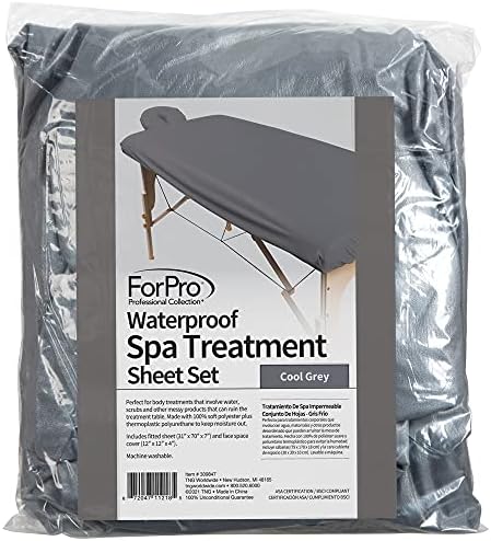 ForPro Professional Collection Waterproof Massage Table Cover, Protective Spa Treatment Sheet Set for Massage Tables, Machine Washable, Includes Massage Fitted Sheet and Face Rest Cover, Cool Grey