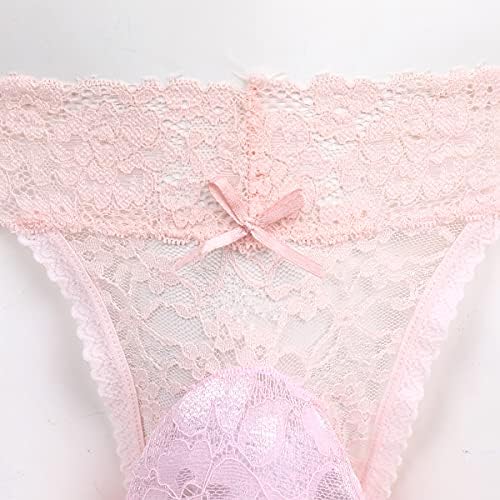 Men's Lace Frilly Sissy Thong Panties Sheer Mesh Bikini Briefs T-back G-string Underwear