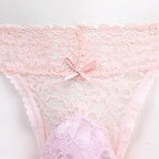 Men's Lace Frilly Sissy Thong Panties Sheer Mesh Bikini Briefs T-back G-string Underwear