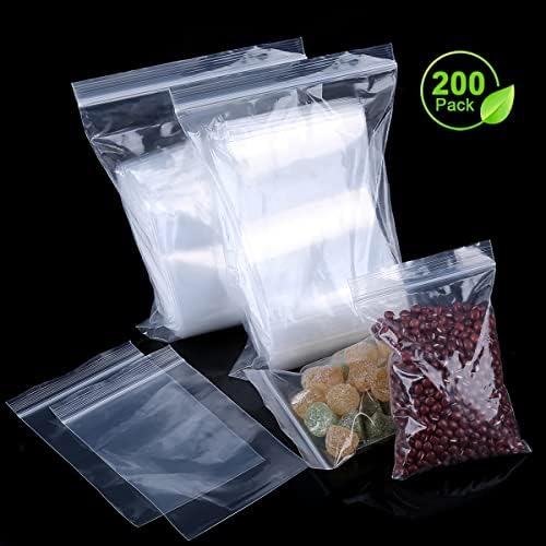 Valchoose Premium 3 X 4 in Heavy-Duty Small Poly Zipper Bags, Resealable Thick Small Plastic Bags Clear, Food Grade Safe LDPE for Jewelry Ring Coins Beads Pill Travel Business (200pcs 2Mil)