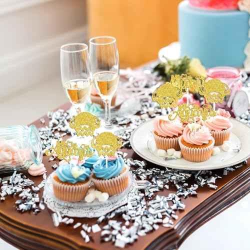 12Pcs Aquarius Cupcake Topper, Big Aquarius Energy/Aquarius Season, 12 Constellation January/Febuary Birthday Cupcake Decoration, Horoscope Astrology Birthday Party Supplies, Gold Glitter