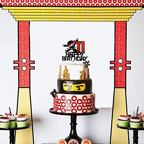 11th Happy Birthday Cake Topper Kung FU Ninja Themed Karate Boy Girl Glitter Party Cake Decorations