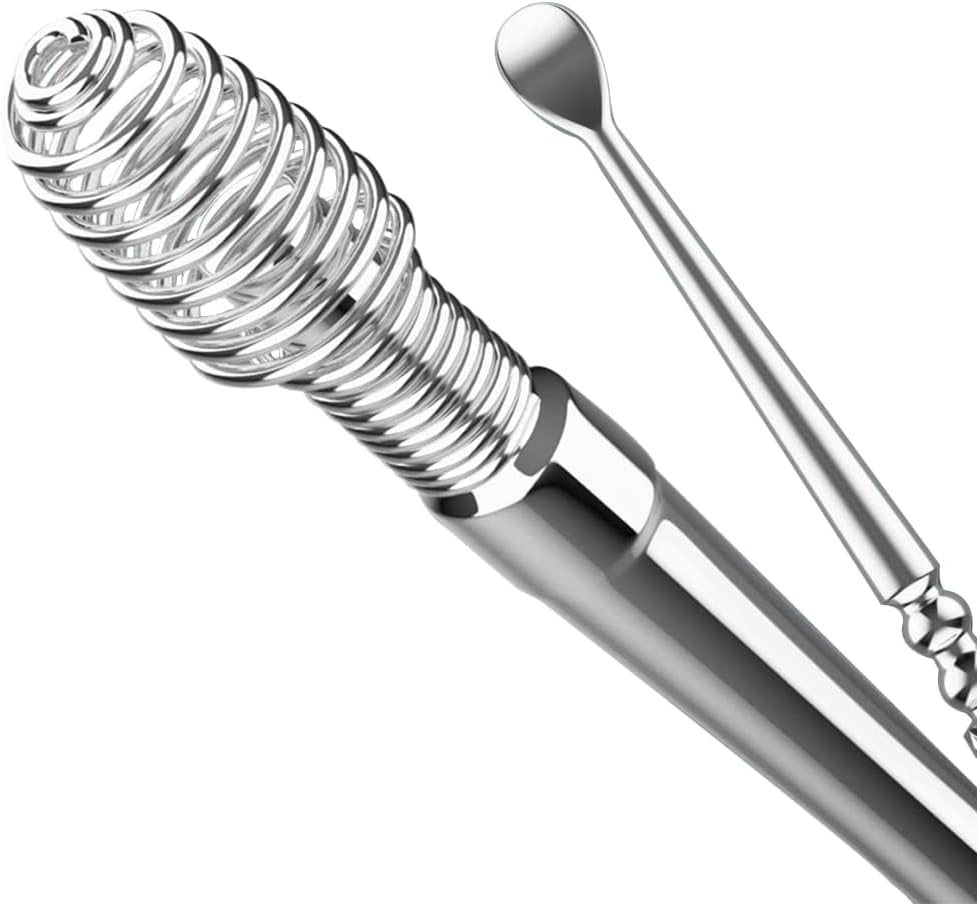 Spring Ear Wax Cleaner Tool Set Ear Cleaner Ear Cleaner Tool Ear Wax Removal Spoon Double Ended with Stainless 360° Spiral Ear Massage Cleaning Tool Ear Cleaner Cleaning Brush and Storage Box Silver