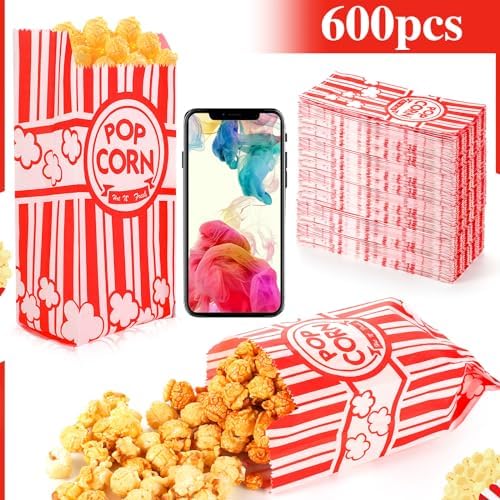 600 Pcs Popcorn Bags, 1 Oz Popcorn Bag Individual Servings Bulk for Pop Corn Machine Supplies Movie Nights Cinema Mothers Day Gifts Carnival Party