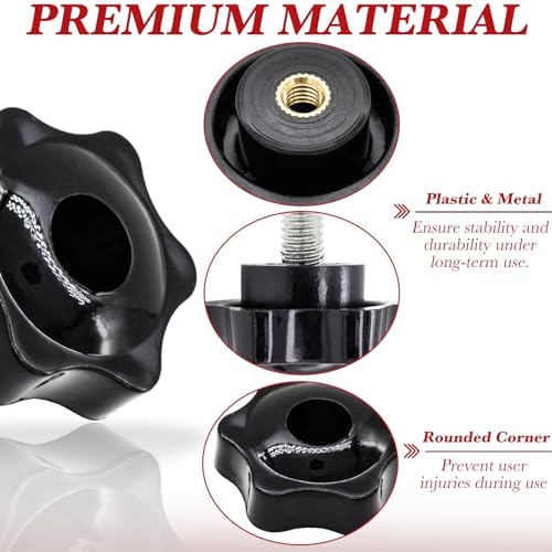 4 Set Replacement Arm Adjustment Knobs Rollator Walker Replacement Knobs Adjustment Bolts Drive Walker Replacement Parts, M6 Track Bolt Set T Track Bolts for Vive Mobility (Black)