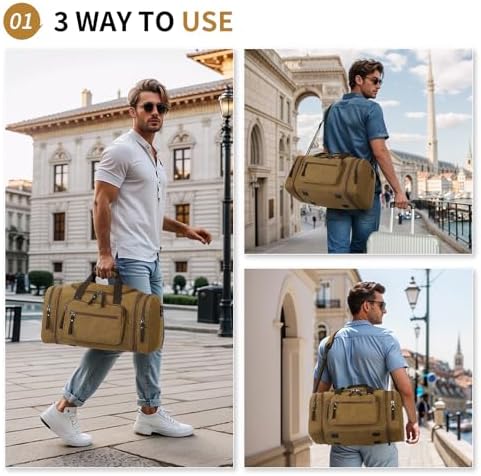 Expandable Canvas Duffel 50cm-58cm, Sturdy Zipper and Reinforced Handles, Lightweight Carry-On Weekender Bag for 3-5 Day Trips, Coffee
