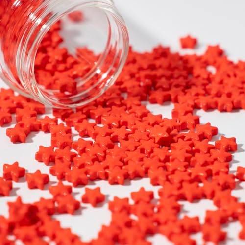 NIPEOR Christmas Edible Red Star Sprinkles for Cupcake Decorations,Edible Pearl Sprinkles 4.6oz/130g,Star Sprinkles for Cake Decorating,Cupcake Red Sugar Candy (Small red star)
