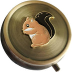 Cute Squirrel Pill Organizer Medicine Box - Small Round Portable Pill Box for Pocket, Bronze Durable Mini Pill Case for Purse, Decorative Metal Medicine Vitamin Organizer Classical Pill Holder