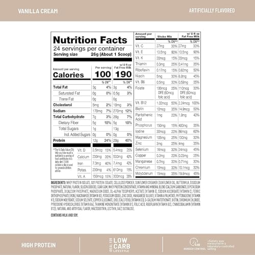 SlimFast Advanced Nutrition High Protein Meal Replacement Smoothie Mix, Vanilla Cream, Weight Loss Powder, 20g of Protein, 12 Servings (Pack of 2) (Packaging May Vary)