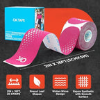 OK TAPE Synthetic Kinesiology Tape Precut Strips, Waterproof Kinesiology Athletic Tape for Joint & Muscle Support, Reflective and Durable Tape, 2in×16.4ft Roll 20PCS | Pink