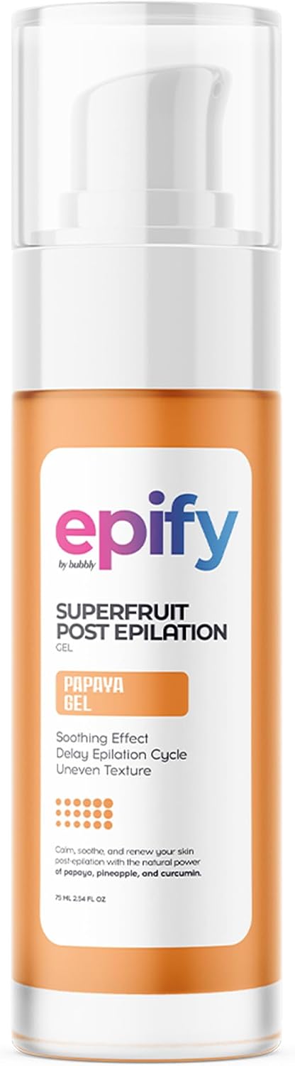 Epify Superfruit Post Epilation Papaya Gel, Hair Inhibitor for Face and Body, Non-Irritating Formula, Soothing Effect, Hair Growth Minimizer, 2.54 Fl Oz (1)