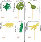 Rsstarxi 24 Pack Glitter Green Dinosaur Set Cupcake Toppers With Green Palm Leaves T-Rex Cupcake Picks Dinosaur Theme Baby Shower Birthday Party Cake Decorations Supplies