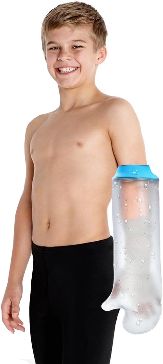 Kids Cast Covers for Shower Arm Waterproof,Soft comfortable Teens Bandage Protector for Broken Hand,Wrist, Finger,Elbow,Sleeves Protector Bag for Youth/Toddler Showering Cilld in Bath to Keep Wounds Dry(Half Arm)