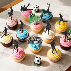 24Pcs Glitter Soccer Cupcake Toppers: Soccer Cake Decorations Soccer Birthday Party Decorations Soccer Party Decorations for Men Boy Soccer Ball Cake Topper